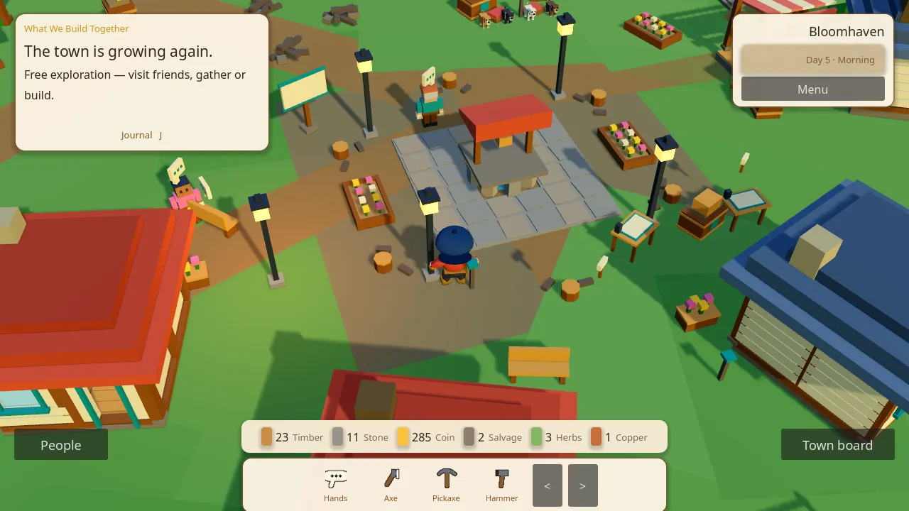 เมือง Bloomhaven ตอนเช้าในเกม Build & Bloom